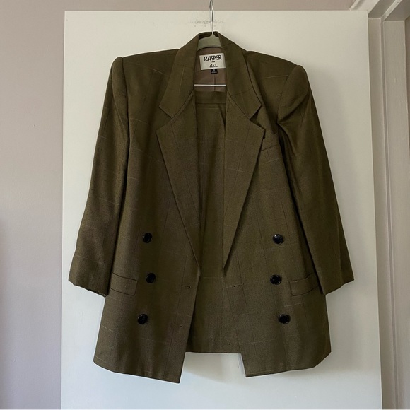 Vintage Kasper for A.S.L. Brown Suit Set Blazer Jacket and Matching Skirt - Picture 9 of 13
